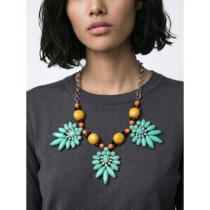 Y2K Statement Necklace Glow Black Light Gold Tone Rhinestone Bib Adjustable